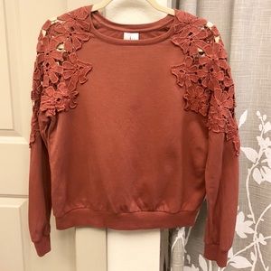 Forever21 Laced Cold Shoulder Sweatshirt Sz Med